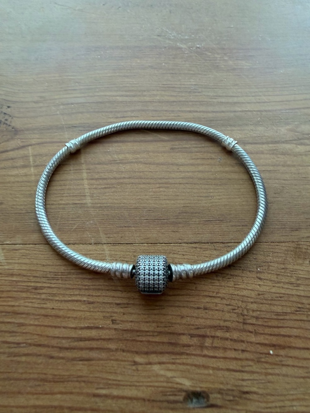 Pandora Sterling Silver Pavé Bead Snake Chain Bracelet Sz 7.5